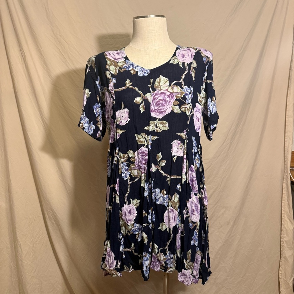 Floral Navy Mini Dress with Lavender Roses